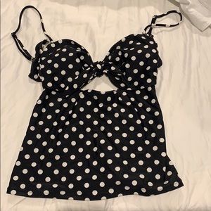 Black and white polka dot tankini swim top